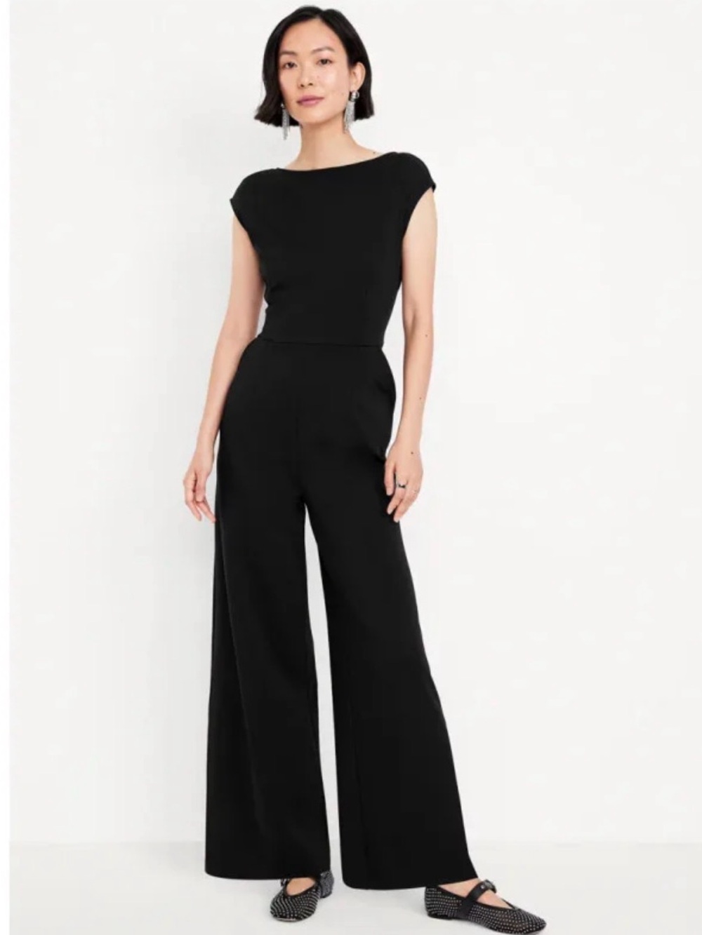 Old Navy Black Cap-Sleeve Wide-Leg Jumpsuit